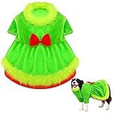 Glitopper Disfraz de Navidad para perro, disfraz peludo de monstruo verde, falda de terciopelo para mascotas, disfraz de personaje de Halloween y Navidad, disfraz de cosplay para fiestas (talla L)