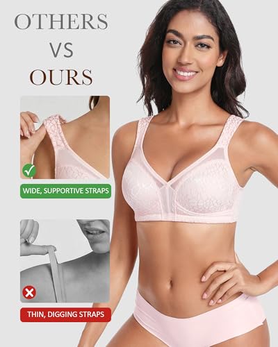 Lemorosy Damen Komfort Vollschalen Minimizer BH Ohne Bügel Ungepolstert Große Brüste Starker Halt Bügelloser Klassischer Entlastungs Bra (80D,Rosa) 4