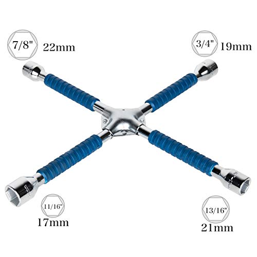 SOMOLOTO 16-Inch Anti-Slip Cross Wrench, Universal 4 Way Lug Wrench, Heavy Duty Lug Nut Wrench, Carbon Steel Socket Spanner