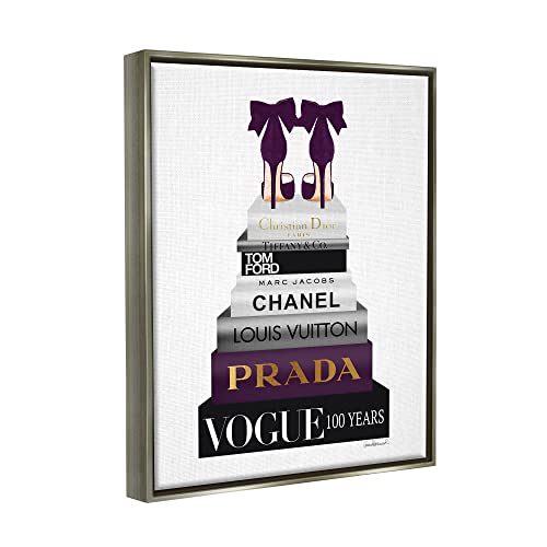 Image of Fashion Designer Shoes Bookstack, 24 x 30 Inch Canvas in Floater Frame | Stupell Industries . By Amanda Greenwood . Ready to hang . Chic giftable decor . Made in USA