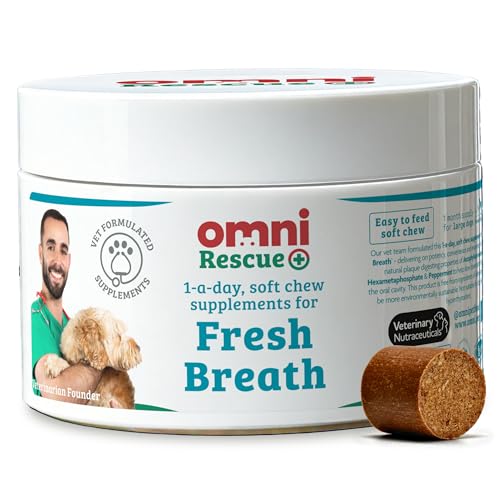 Omni Dog Breath Freshener Supplement - Dragons Den Winners One-a-Day Peppermint Supplements for Dogs Plaque Remover Dental Care Fresh Breath for Dogs 30 Servings Small 0-15 Kg