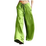 Damen-Unterhosen Bundeswehr Hose Hose Frauen Locker Einfarbig Weite Hose Vintage Breites Bein Niedrige Taille Lange Freizeithose Kurze Hosen Damen Sommer Knielang (GrüN, XXL)