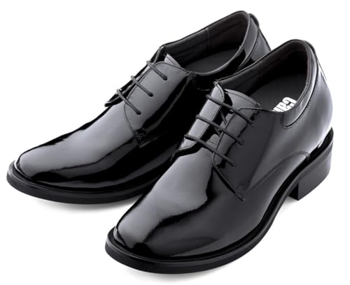 Image of Calden Men's Invisible Height Increasing Elevator Shoes - Black Patent Leather Lace-up Lightweight Formal Tuxedo Oxfords - 4 Inches Taller - K595101 - Size 10.5 D(M) US