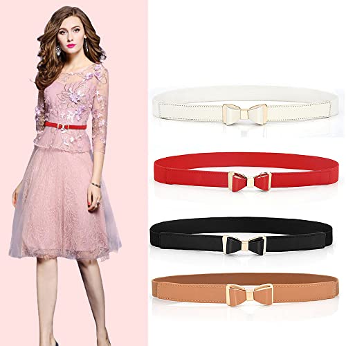 Womens Slim Elastic Waist Belt Butterfly buckle Sweet Elegant Thin Narrow Leather Girdle for Dress2