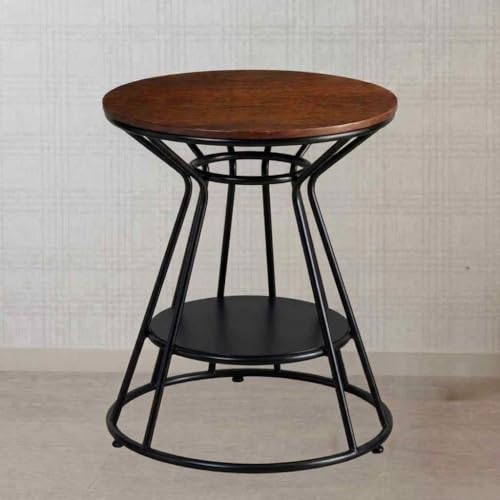 Image of Al Hama Modern Round Coffee End Table with Engineered Wood Top and Metal Frame for Small Spaces Sofa Side 2-Tier Storage Shelf for Laptop Work (Black Brown)