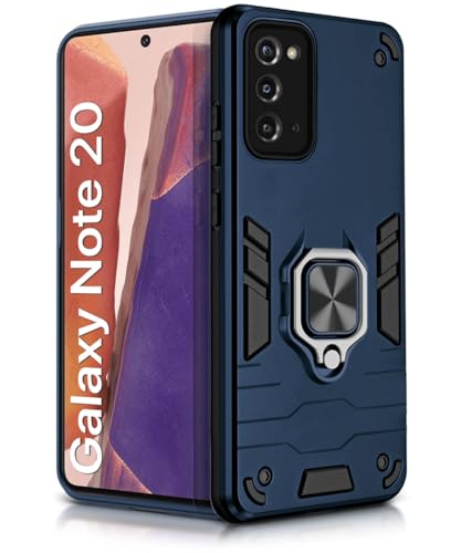 Image of WOW IMAGINE Shock Proof Back Case Mobile Cover for Samsung Galaxy Note 20 (Armor | Hybrid PC + TPU | Full Protection with Ring Holder Kickstand | Blue)