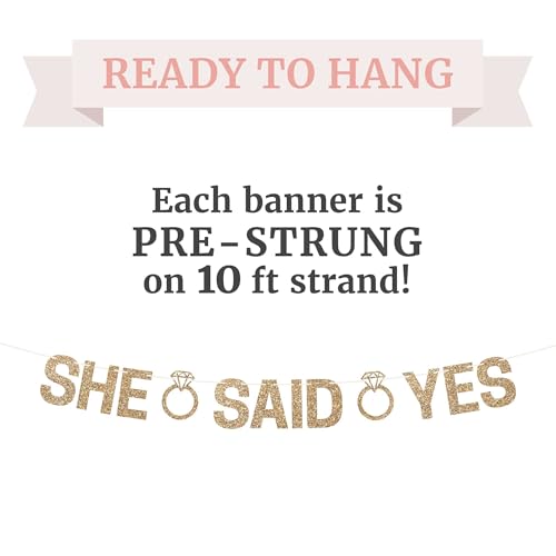Image of Pre-Strung She Said Yes Banner - Gold Glitter Engagement Bridal Banner | No DIY - Pre-Strung on 10 ft Strand - Just Engaged, Bride to Be, Engagement Party Decorations & Decor