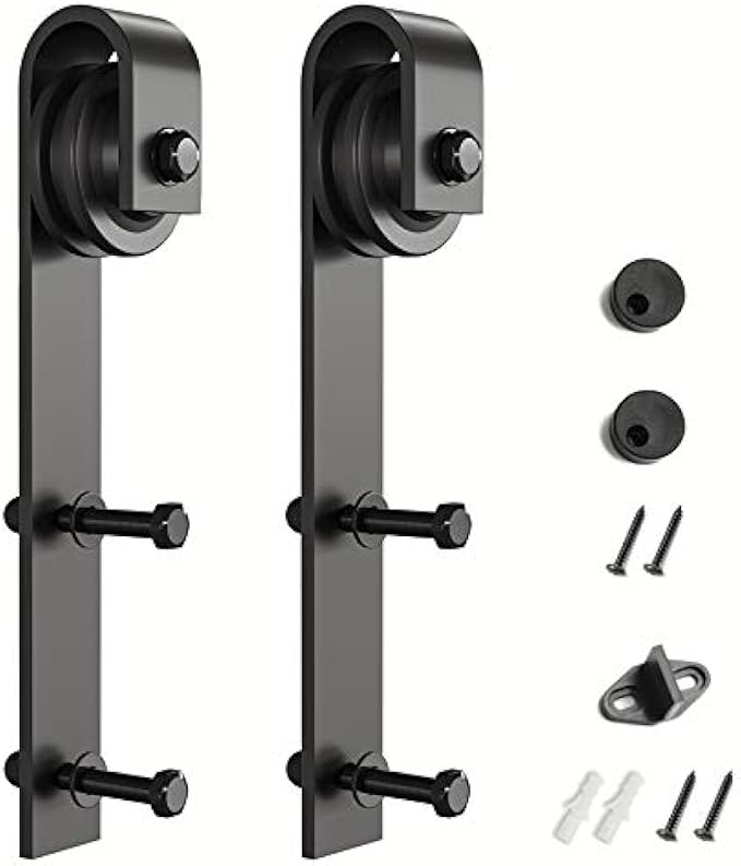 SMARTSTANDARD Sliding Barn Door Hardware Hangers 2pcs (Black) (J Shape Hangers)