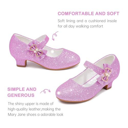 Image of Dufannie Girls Dress Shoes Princess Flats Heels for Toddler Little Big Kids