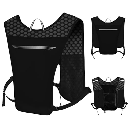 Alaoo Laufweste Damen und Herren, Multifunktionale Ultrleicht Fahrradrucksack, Verstellbare Brustgurte, Runing Vest Reflektierend für Laufen, Camping, Wandern usw. (Schwarz)