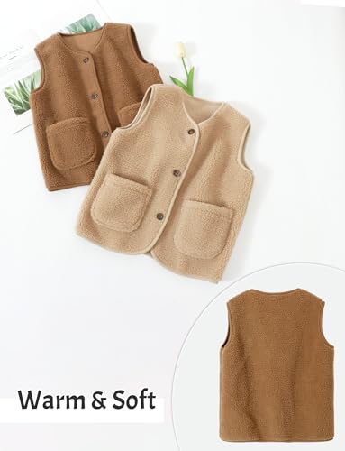 Boys Girls Fleece Vest Soft Sleeveless Jacket Buttons Waistcoat Kids Warm Winter Outerwear with Pockets3