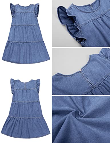 Image of luvamia 2025 Denim Dress for Women Summer Babydoll Sleeveless Ruffle Sleeve Mini Dresses Loose Flowy Swing Pleated Dress