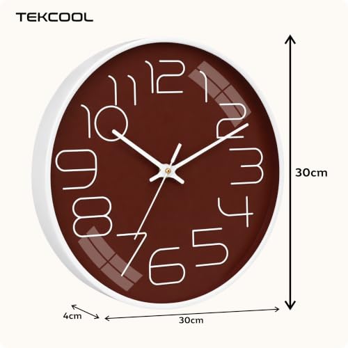 Image of TEKCOOL Plastic Digital Wall Clock 12 inch Silent Quartz Decorative Non-Ticking Classic Clock Battery Operated Round Easy to Read for Room /Home /Kitchen /Bedroom /Office /School-(Brown)'