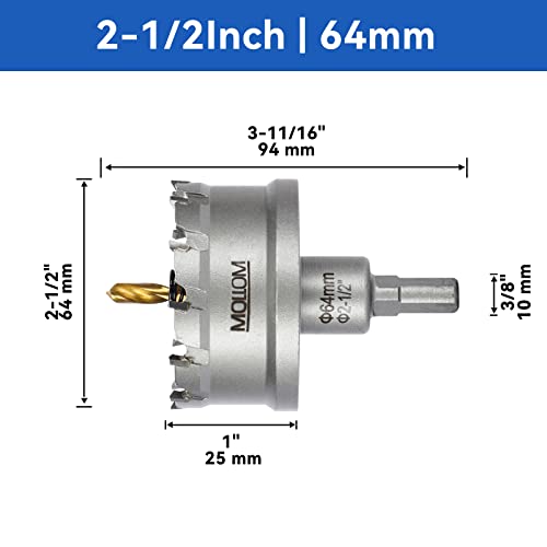 Mollom Heavy Duty Carbide Hole Saw, Hole Cutter Cuts Stainless Steel, Mild Steel, Iron, Copper, Brass, Plastic (2-1/2'' 64Mm) #TOP1