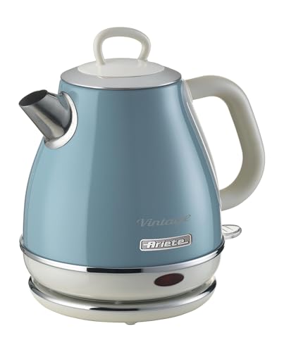 Ariete Vintage Wasserkocher 2868, Retro Elektrischer Wasserkocher mit Kabellosem 360°-Sockel, Abschaltautomatik, 1 L Fassungsvermögen, Edelstahl, 1630W, Blau