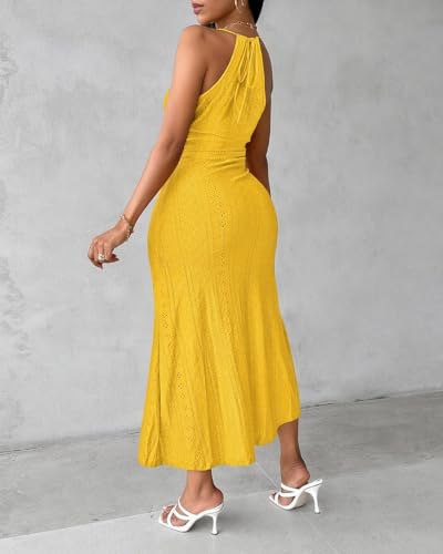 Image of CHICME Womens Summer Halter Ruched Bodycon Long Dresses