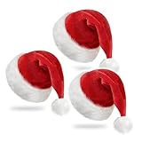 RJVW 3 Packs Christmas Santa Hat for Adults, Unisex Velvet Classic Holiday Santa Claus Hat for New Year Party Headwear