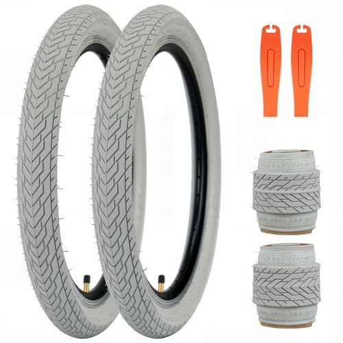 ZUKKA 20 x 2.35 Bike Tire 1/2 Pack 20 inch x 2.35 BMX Bike Tire Folding Replacement Tire for MTB Mountain Bike, BMX Bicycle Commuter Bike (Grey, 2 Tires+2 Levers)
