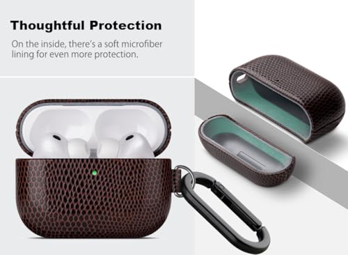 Image of Haobobro Handmade Case - for AirPods Pro 3 Case Cover with Keychain - Selected Vegan Leather, Lizard Skin Texture, Drop Protection Hard Shell Cover for AirPods Pro 3rd Generation Earbuds - Coffee