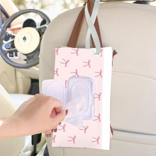 eoscasely Wipe Dispenser and Wipes Container, 2 Pack Reusable Wipes Holder and Travel Wipes Case, Refillable Pouch for Baby Essentials, blush& bow Design (Blush) - 5