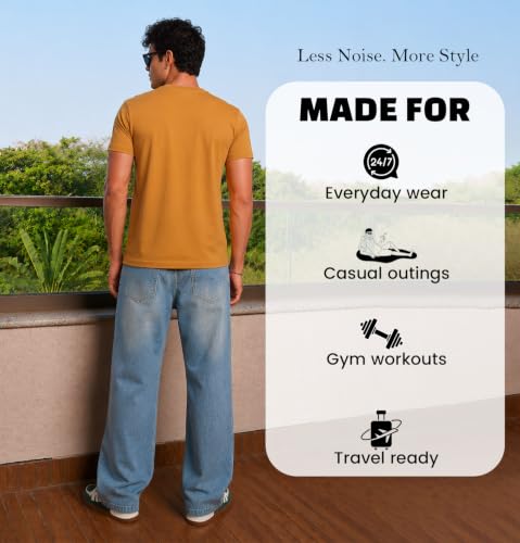 Image of Sleepynuts Men's Everyday Wear Crew Neck Regular Fit T-Shirt | Half Sleeve Solid Plain Casual T-Shirt for Men | Soft Breathable Fabric |