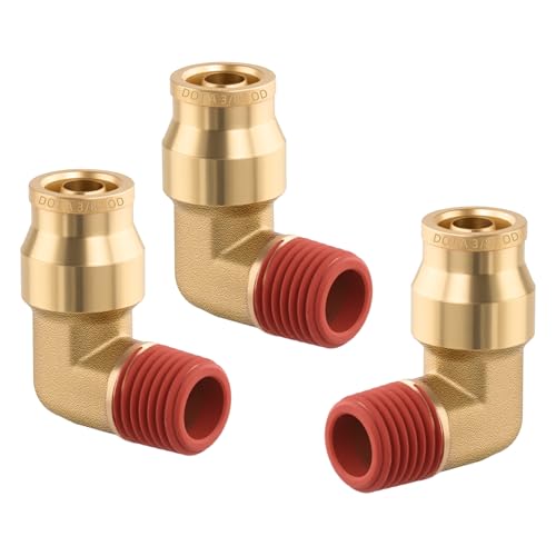 HASAOMOI 3PCS DOT Air Brake Line Fittings Brass 90 Degree Union Elbow Joint DOT Approved 3/8