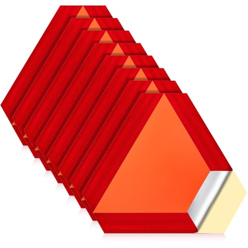 Image of Resurhang 8 Pack Slow Moving Vehicle Triangle Sign 14 x 16 Inch Sticky Slow Moving Vehicle Triangle Sign Safety Vinyl Reflective Stickers for Cars Tractor Golf Cart Accessories