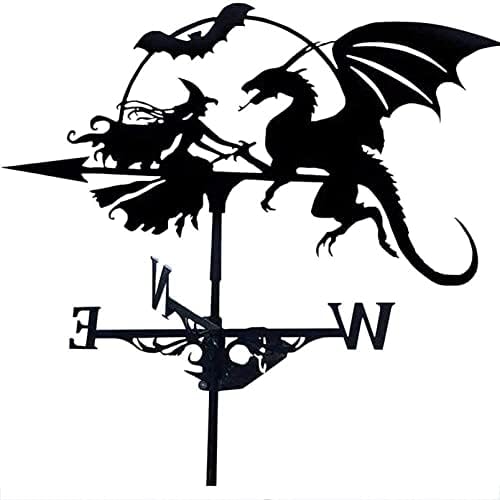 Weathervane Wind Vane for Roof Outdoor Metal Weather Vane Steel Weathervane Retro Farm Scene Vane and Dragon Black