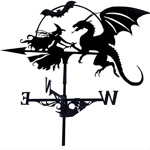 Weathervane Wind Vane For Roof Outdoor Metal Weather Vane Steel Weathervane Retro Farm Scene Vane And Dragon Black #TOP2