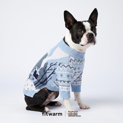 Image of Fitwarm Yeti Dog Jacquard Sweater, Cozy Winter Clothes for Small Dogs Boy Girl, Knitted Pet Apparel, Blue, White, Medium