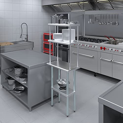 Image of AmGood Stainless Steel Work Table with 12 inch Wide Double Tier Overshelf | NSF (Stainless Steel Table with Double Overshelves, 24 inch Long x 14 inch Deep)