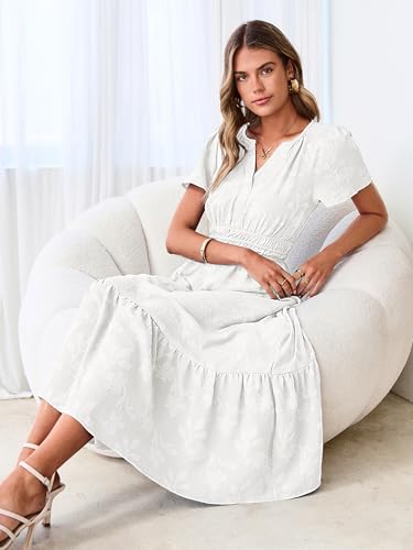 Image of Simplee Womens Summer Boho Maxi Dress Semi Formal Wedding Guest Short Sleeve V Neck Empire Waist Floral Long Dresses