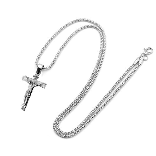 Stainless Steel Cross Necklace Jesus Christ Crucifix Cross Lord's Prayer Pendant for Men&Women 24 iNCH Box Chain2