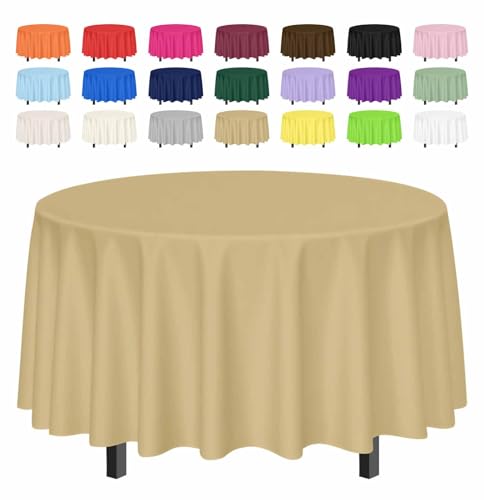 SietDESEO 3 Pack Gold Tablecloth Round 84 x 84 Plastic Table Cover Waterproof Gold Table Cloth Disposable for Wedding Birthday Baby Shower Party Picnic Circle Tablecloth by SietDESEO - Used condition - US$7.14
