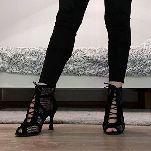 Dressfirst Womens Open Toe Hollow Out Latin Dance Boots Satin Salsa Tango Performance Practice Ballroom Lace-up Ankle Dance Shoes for Jazz Ballet2