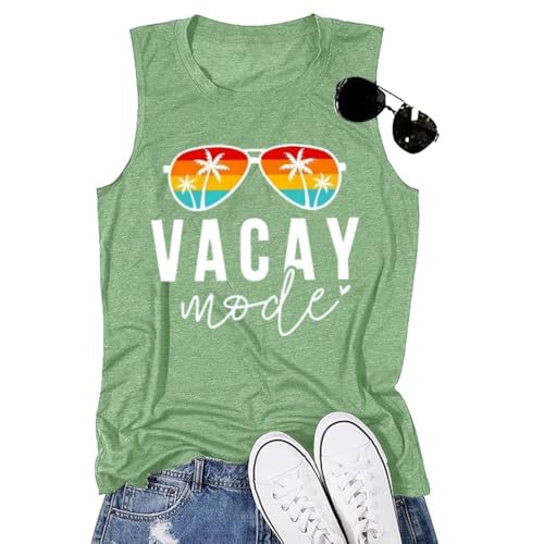 Image of Vacay Mode T Shirts for Women Summer Beach Hawaii Vacation Short Sleeve Tops Holiday Cruise Getaway T Shirts