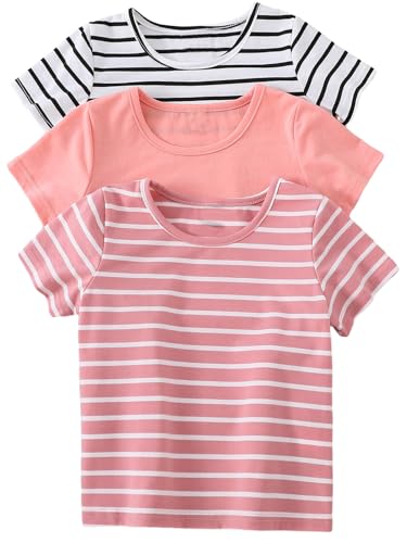 Floerns Girls 3 Piece Striped Print Crew Neck Casual Short Sleeve Tee Shirt