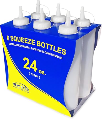New Star Foodservice 24 oz Clear Squeeze Bottle Regular Mouth Pack of 6