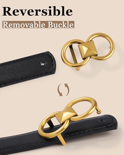 Kajeer Reversible Belts for Women, Women Black Leather Belt with Removable Gold Buckle for Jeans3