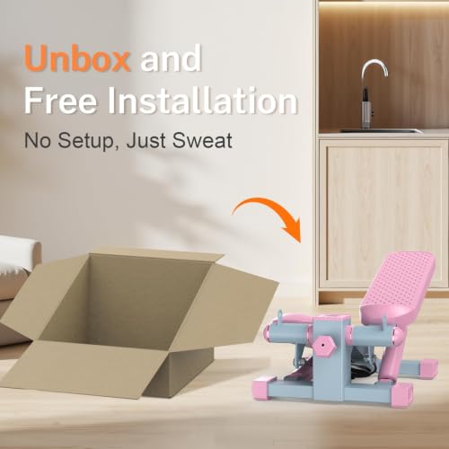 XVCAS Mini Steppers for Exercise At-Home, Step Fitness Machines with Resistance Bands and LCD Monitor, Mini Stair Stepper with 220 LBS Loading Capacity for Daily Workout (Pink-Blue) by XVCAS - Used condition - Image 8