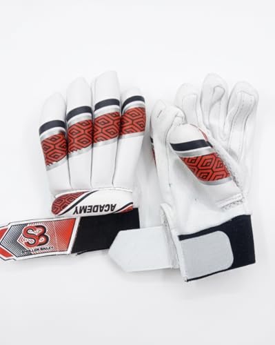 Image of Shollen Bailey Academy Cricket Batting Gloves for Boys Youth Unisex, White, Red and Black, Protective Sports Gear