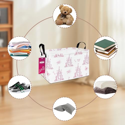 Image of Rectangular Castle Storage Basket | Fabric organizer Bin for Books,Clothes,Gifts,Pets-Perfect for Home,Office,Nursery,Dorm,Shelf(Rec-castles)
