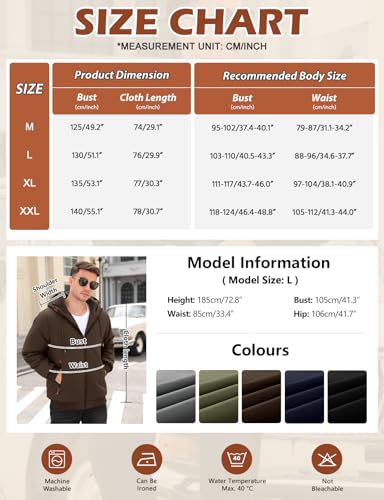 TOMEEK Winterjacke Herren Warme Fleecejacke Winter Steppjacke Winddicht Winterparka Gefüttert Outdoor Steppmantel mit Kapuze Taschen Herrenjacke(Braun,L)