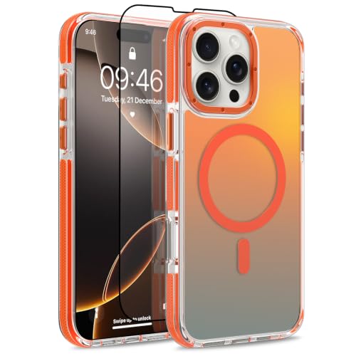 Image of Magnetic Case for iPhone 16 Pro Max [Compatible with Magsafe] [Cute Fashion Fluorescent Design] [1 Screen Protector] Slim Translucent Matte Case for iPhone 16 Pro Max 6.9 inch 2024, Orange
