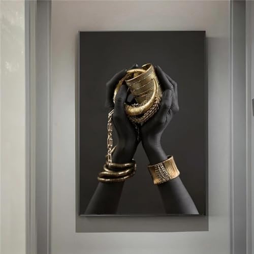 Tableau africain femme noire et bijoux dorés impression sur toile de luxe