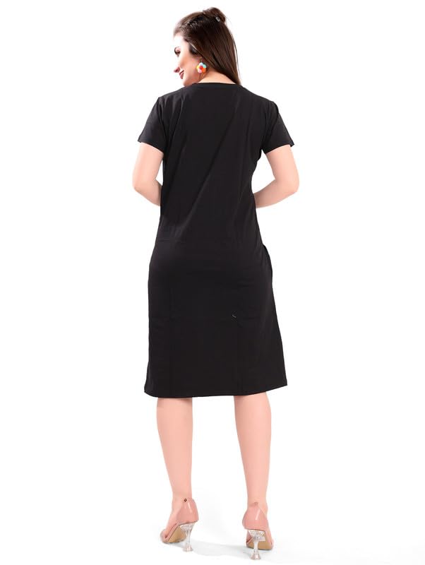 Image of Printed Knee Length Pocket Night Dresses for Women | Cat Lovers | Premium Soft Cotton Nighty | Sky Blue