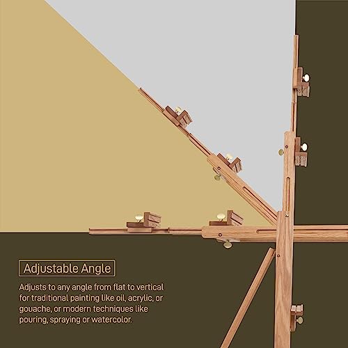 ATWORTH Multi-Function H-Frame Artist Easel, Deluxe American Red Oak Wooden Studio Floor Easel Stand with Wheels, Adjustable Convertible & Movable Painting Easel, Hold 2 Canvases, up to 78"