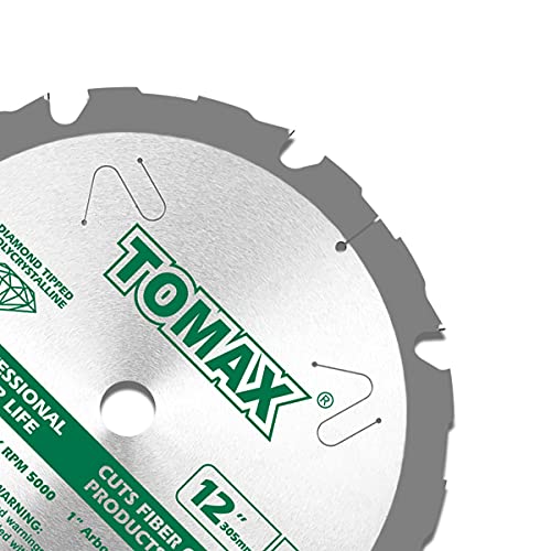 Tomax Pcdm12 Inch 8 Tooth Polycrystalline Diamond Tipped (Pcd) Hardie Fiber Cement Saw Blade With 1 Inch Arbor #TOP1