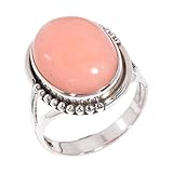 Natural Pink Opal Oval Cabochon Gemstone Handmade Solitaire Ring, 925 Sterling Silver Wedding Gift Jewelry (6.5)
