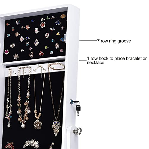 Ancdww Jewelry Mirror Cabinet Armoire Organizer Swivel Standing Jewelry Box Cabinets With Length Mirror, Free Standing Floor Jewelry Holder Organizer Storage With Lockable For Girl Women Man, White-C #TOP5